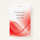 Red Abstract Wave Business Foto-ID Badge (Achterkant)
