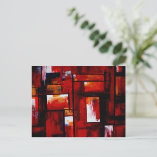 Red Abstracte Squares Art Art Briefkaart (Staand voorkant)