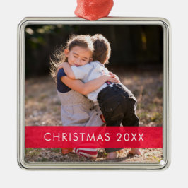 Red Accent Custom Photo & Sentiment-kerstmis Metalen Ornament