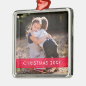 Red Accent Custom Photo & Sentiment-kerstmis Metalen Ornament (Links)