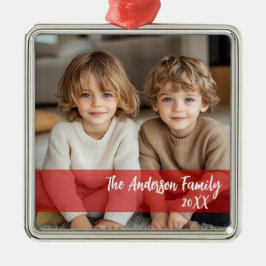 Red Accent Custom Photo & Sentiment-kerstmis Metalen Ornament