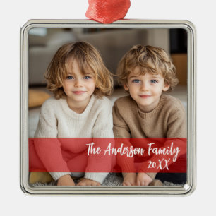 Red Accent Custom Photo & Sentiment-kerstmis Metalen Ornament
