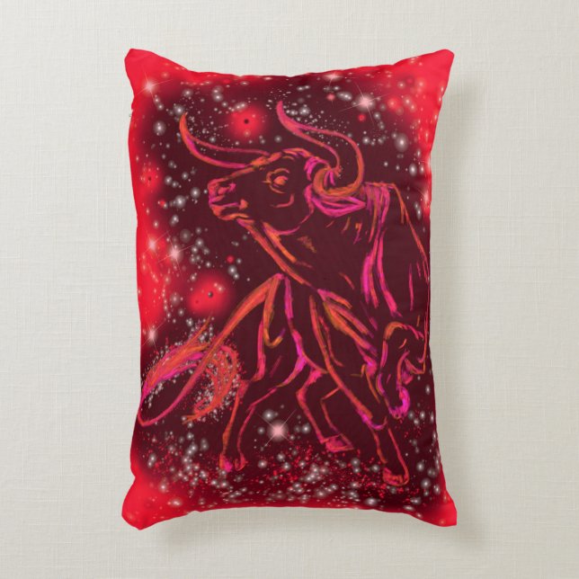 Red Accent Pillow Bull die op de Sterrennacht loop Kussen (Voorkant(Verticaal))