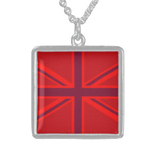 Red Accent Union Jack Design Sterling Zilver Ketting