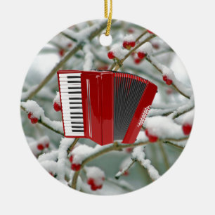 Red Accordion - Berries op sneeuwachtergrond Keramisch Ornament