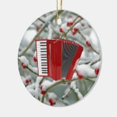 Red Accordion - Berries op sneeuwachtergrond Keramisch Ornament (Links)