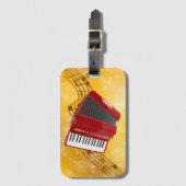 Red Accordion en muzieknoten Bagagelabel (Voorkant (verticaal))