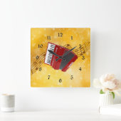 Red Accordion en muzieknoten Vierkante Klok (Huis)