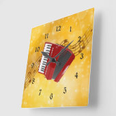 Red Accordion en muzieknoten Vierkante Klok (Hoek)