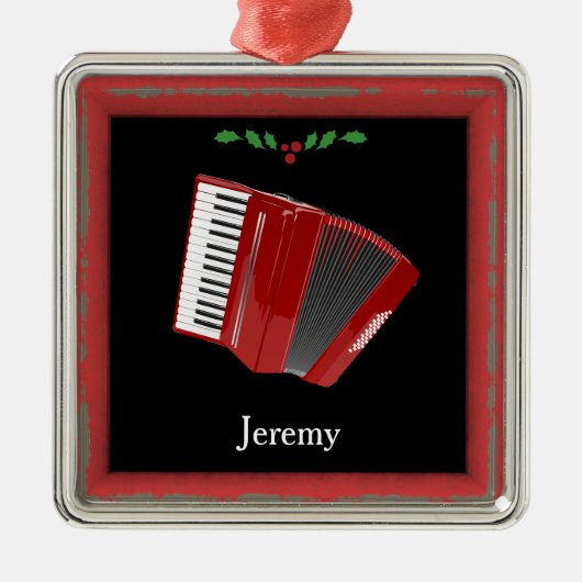Red Accordion Kerstmis Sjabloon Metalen Ornament (Voorkant)