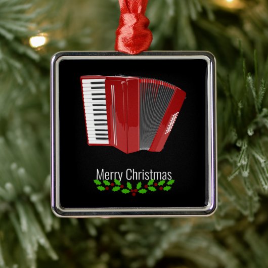 Red Accordion, Merry Christmas,  Metalen Ornament (Boom)