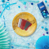 Red Accordion, Musical Notes on Gold Background Papieren Bordje (Feest)