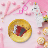 Red Accordion, Musical Notes on Gold Background Papieren Bordje (Feest)