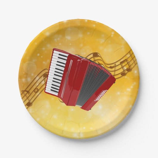 Red Accordion, Musical Notes on Gold Background Papieren Bordje (Voorkant)