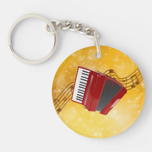 Red Accordion, Musical Notes on Gold Background Sleutelhanger (Voorkant)