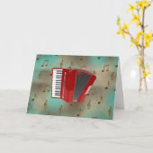 Red Accordion op Musical Notes-kaart. Kaart (Gele Bloem)