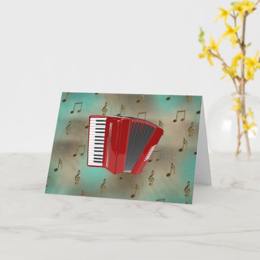 Red Accordion op Musical Notes-kaart. Kaart (Gele Bloem)