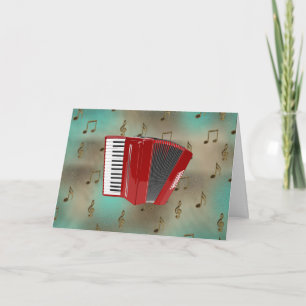 Red Accordion op Musical Notes-kaart. Kaart