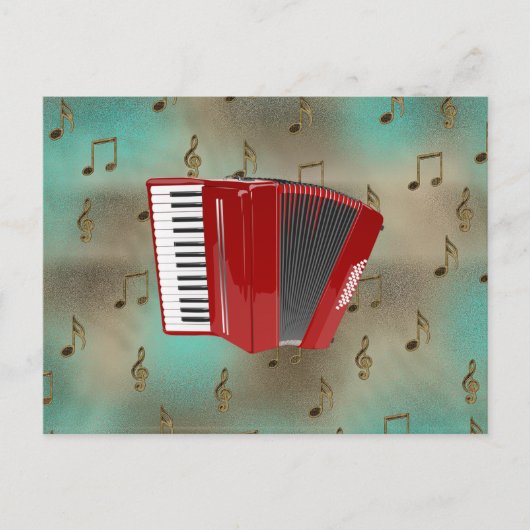 Red Accordion op muzieknoten Briefkaart (Voorkant)