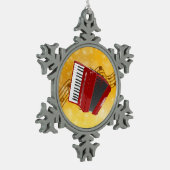 Red Accordion op muzieknoten Tin Sneeuwvlok Ornament (Links)