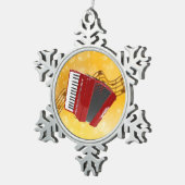 Red Accordion op muzieknoten Tin Sneeuwvlok Ornament (Rechts)