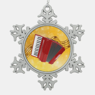 Red Accordion op muzieknoten Tin Sneeuwvlok Ornament