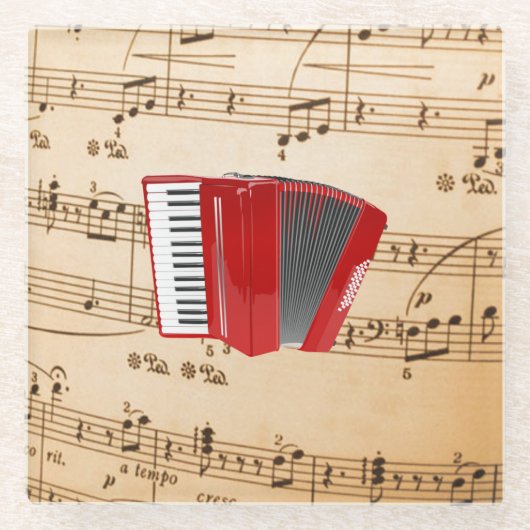 Red Accordion, populair design, Glazen Onderzetter (Voorkant)