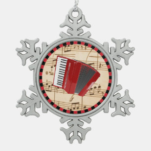 Red Accordion, populair design, Tin Sneeuwvlok Ornament