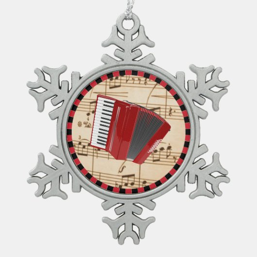 Red Accordion, populair design, Tin Sneeuwvlok Ornament (Voorkant)