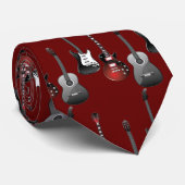 Red Acoustic Electric Gitars Music Pattern Design Stropdas (Opgerold)