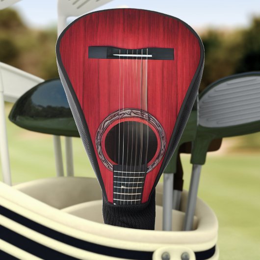 Red Acoustic Guitar Woodgrain Musical Instrument Golfheadcover