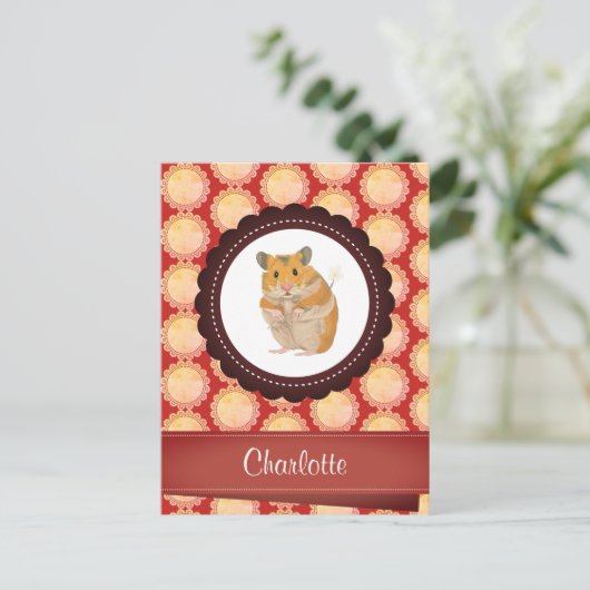 Red Add Jouw naam Hamster Briefkaart (Staand voorkant)
