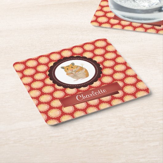Red Add Jouw naam Hamster Kartonnen Onderzetters (Schuin)