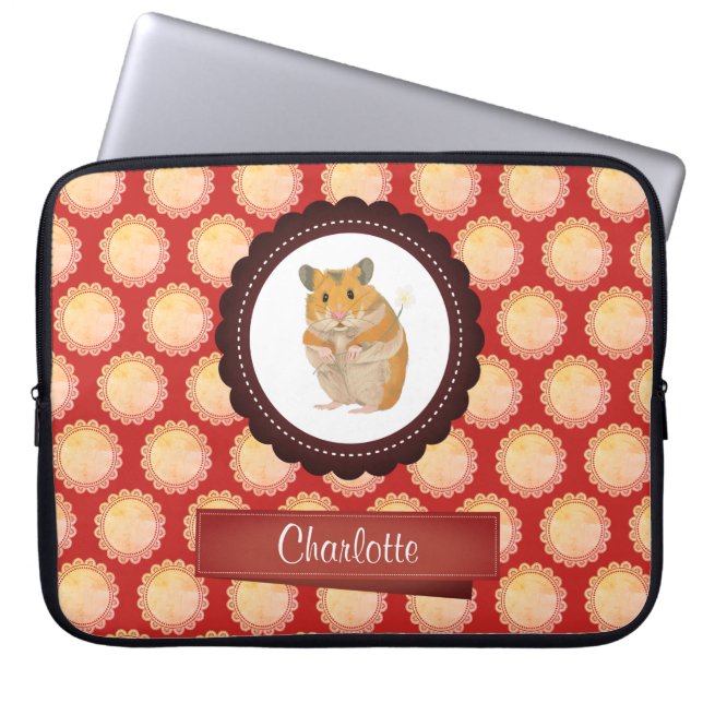 Red Add Jouw naam Hamster Laptop Sleeve (Voorkant)
