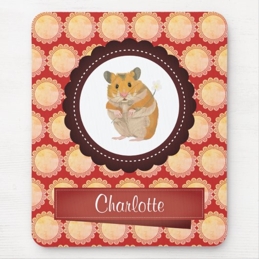 Red Add Jouw naam Hamster Muismat (Voorkant)