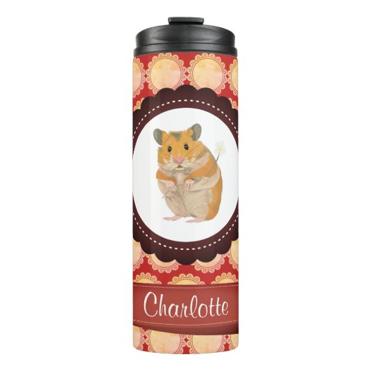 Red Add Jouw naam Hamster Thermosbeker (Voorkant)