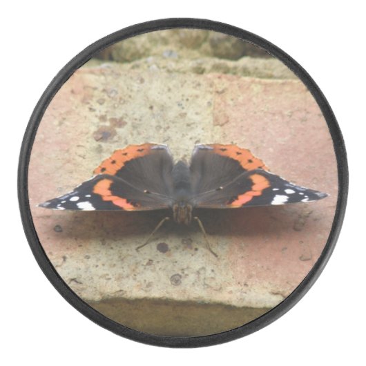Red Admiraal Butterfly Hockey Puck (Voorkant)