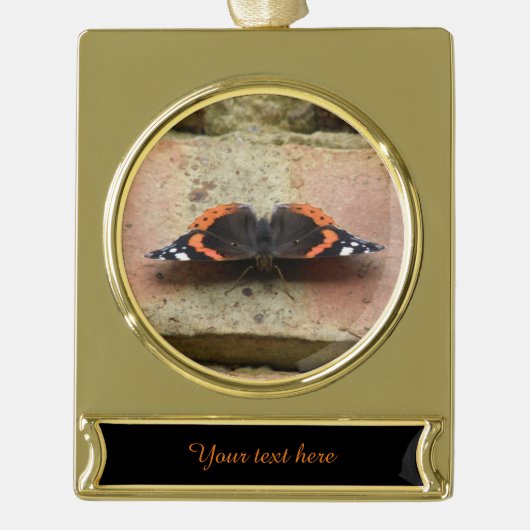 Red Admiral Butterfly Custom Ornament Verguld Banner Ornament (Voorkant)