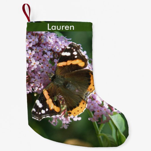 Red Admiral Butterfly en Buddleia Custom Stocking Kleine Kerstsok (Voorkant)