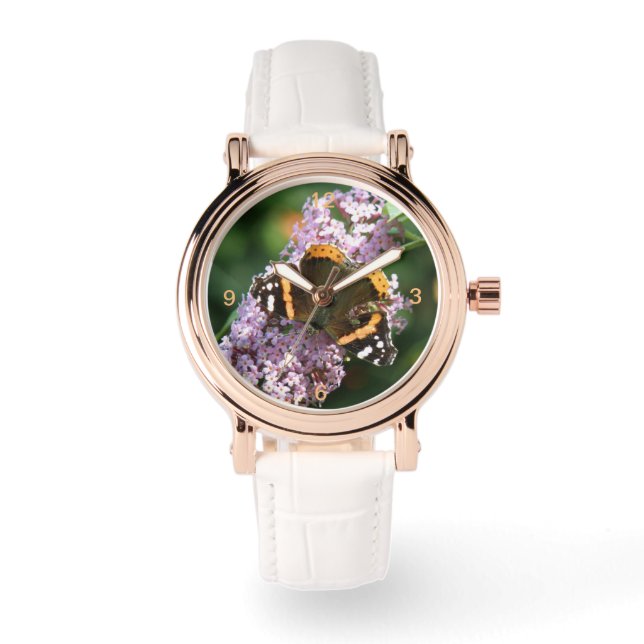 Red Admiral Butterfly en Buddleia Watch Horloge (Voorkant)