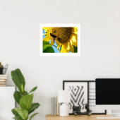 Red Admiral Butterfly op een zonnebloem Poster (Thuiskantoor)