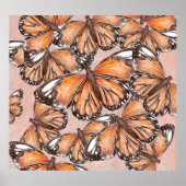 Red Admiral vlinders roze achtergrond Poster (Voorkant)