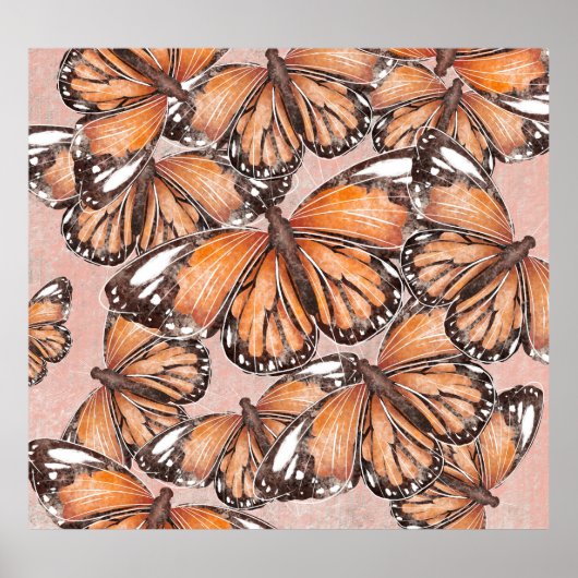 Red Admiral vlinders roze achtergrond Poster (Voorkant)