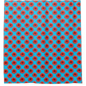 Red African Daisy Pattern on Sky Blue Douchegordijn (Voorkant)