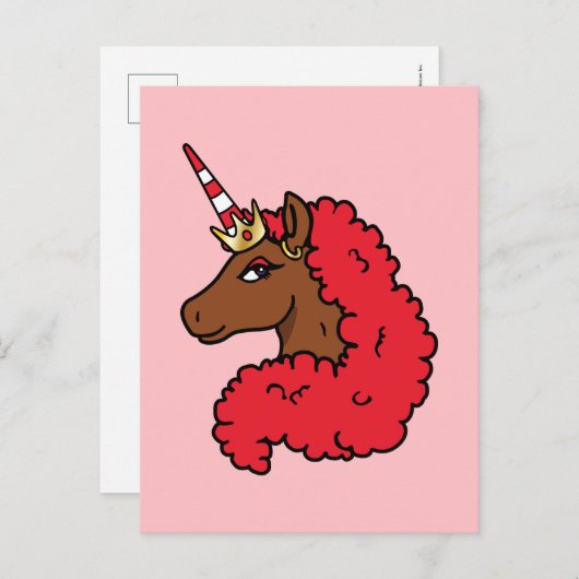 Red Afro Unicorn Briefkaart (Voorkant / Achterkant)