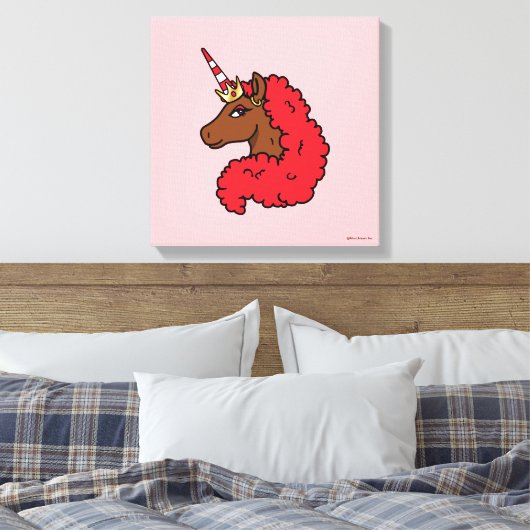Red Afro Unicorn Canvas Afdruk (Insitu (Slaapkamer))