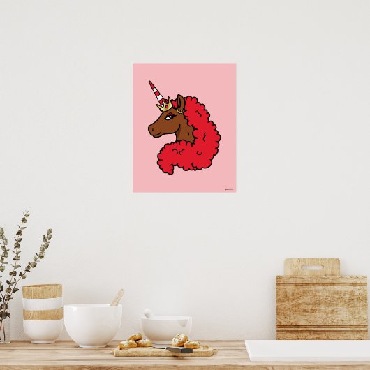 Red Afro Unicorn Poster (Keuken)