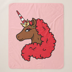 Red Afro Unicorn Sherpa Deken
