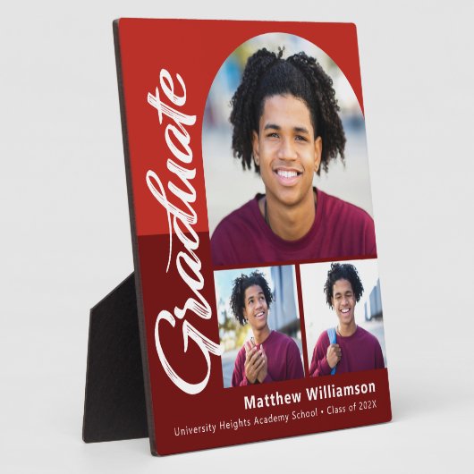 Red Afstuderen 3 Photo Bold Arch Script Minimalist Fotoplaat (Zijkant)