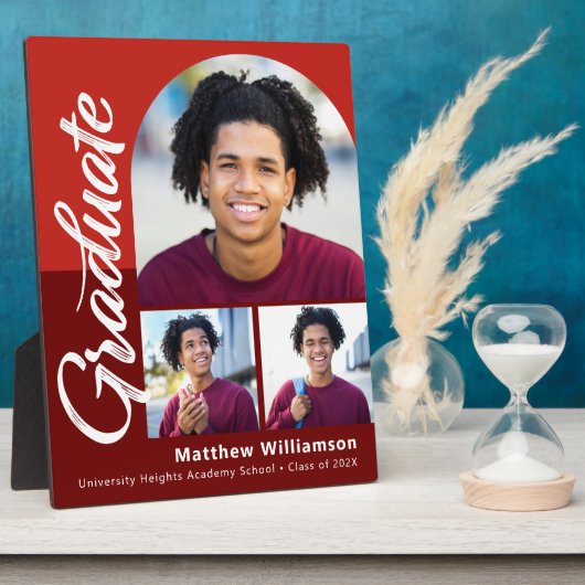 Red Afstuderen 3 Photo Bold Arch Script Minimalist Fotoplaat (Zijkant)